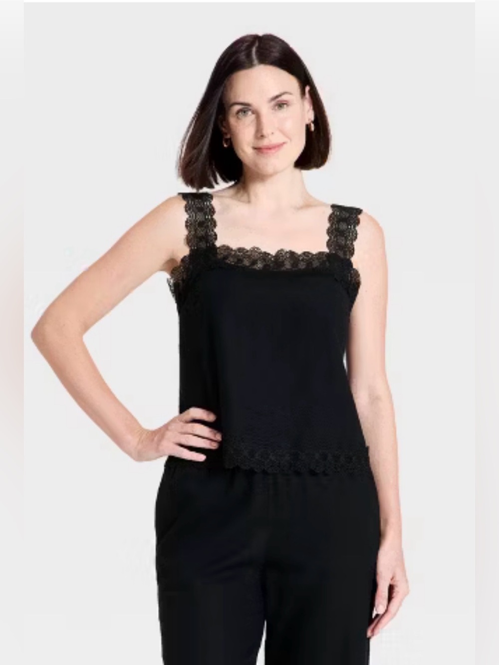 Women’s Lace Trim Tank Top - A New Day Black S